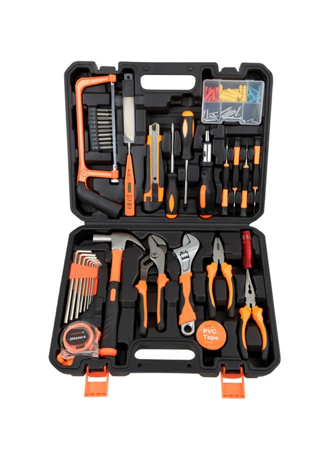 LAWAZIM - Tools Set - 100 Piece - Heavy-Duty Hand Tools Kit with Hacksaw Screwdrivers Wrenches Pliers Hex Keys 3M Measuring - for Home Repairs DIY Furniture Assembly Electrical Work Carpentry Workshop Black/Orange/Silver - Image 1