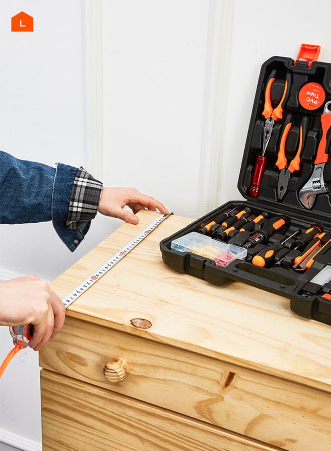 LAWAZIM - Tools Set - 100 Piece - Heavy-Duty Hand Tools Kit with Hacksaw Screwdrivers Wrenches Pliers Hex Keys 3M Measuring - for Home Repairs DIY Furniture Assembly Electrical Work Carpentry Workshop Black/Orange/Silver - Image 1