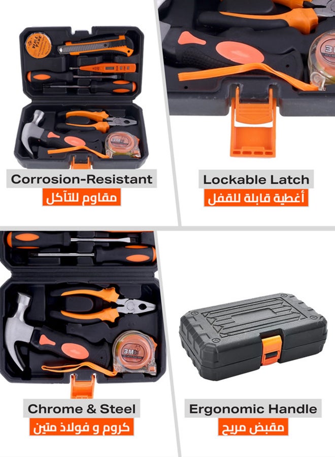 LAWAZIM 9-Piece Heavy Duty Tool Set With Tool Bag Black/Orange/Silver - Image 3