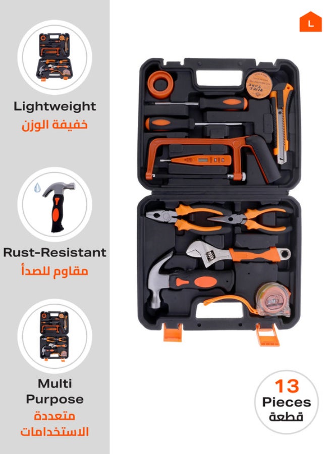LAWAZIM Heavy Duty Tool Set 12 Piece With Bag |General Household Hand Tool Kit,Auto Repair Tool Set, with Plastic Toolbox Storage Case Black/Orange/Silver  - Image 2