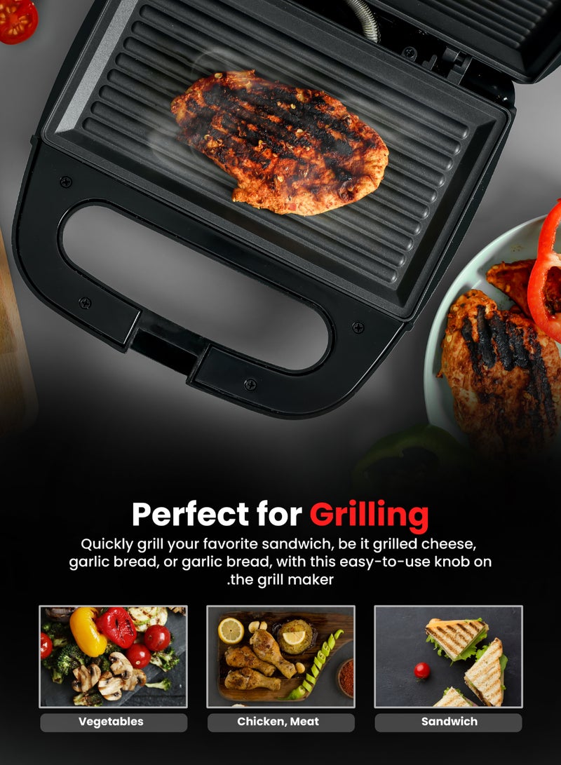 GEEPAS - Portable Powerful  2 Slice Grill Maker with Non-Stick Coated Plates With Safety Locks, Stainless Steel, Cool Touch Handle & Skid- Resistant Feet, Power On & Ready Light Indicators 750 W GGM6001 Black/Grey - Image 1