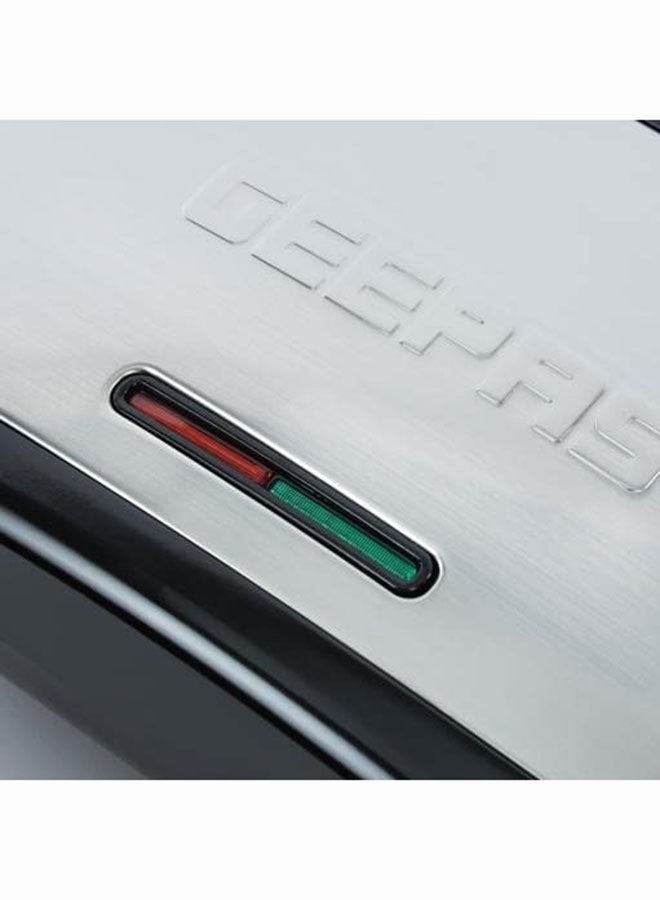 GEEPAS - Portable Powerful  2 Slice Grill Maker with Non-Stick Coated Plates With Safety Locks, Stainless Steel, Cool Touch Handle & Skid- Resistant Feet, Power On & Ready Light Indicators 750 W GGM6001 Black/Grey - Image 1