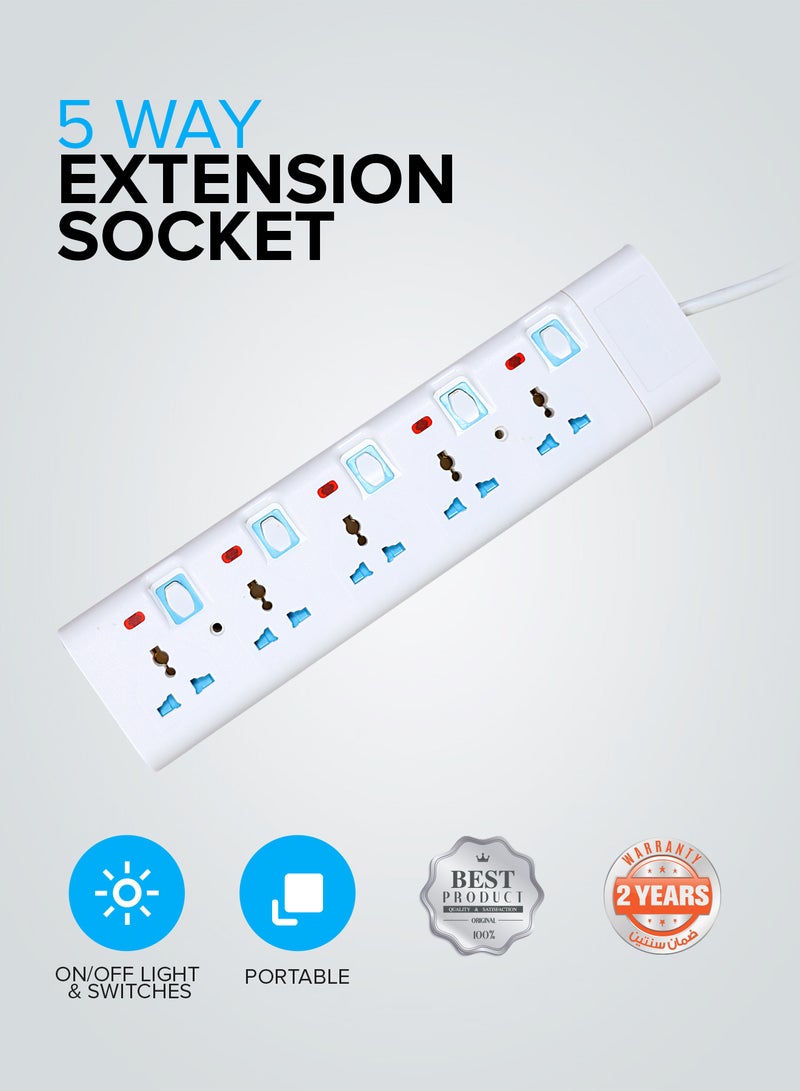 GEEPAS - 5 Way Extension Socket 13A – 4 Power Switches with Led Indicators | Extra Long 3m Cord with Over Current Protected | Ideal for All Electronic Devices White - Image 1