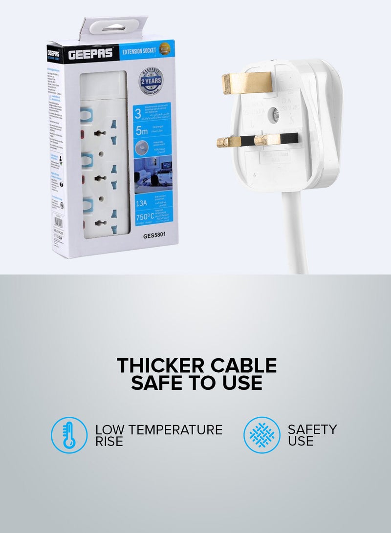 GEEPAS - 3-Way Extension Socket White - Image 1