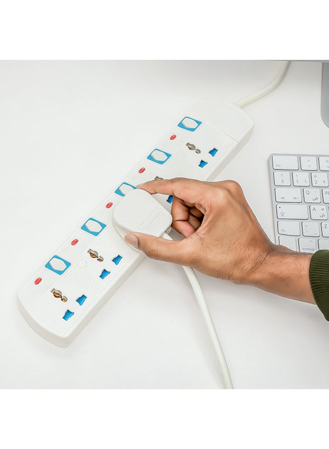 GEEPAS Geepas 5 Way Extension Socket -  5 Led Indicators with Power Switches | Extra Long 5m Cord with Over Current Protected | Ideal for All Electronics Devices, 5 In 1 Outlet Power Strips With Lighted On/Off Swich White - Image 3
