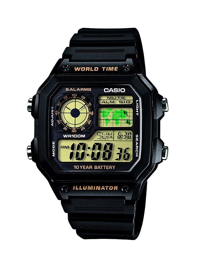 كاسيو ساعة يد رقمية بسوار من السيليكون طراز AE-1200WH-1BDF مقاس 45 مم - لون أسود للرجال - Image 1