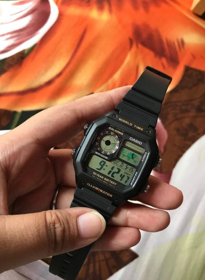 كاسيو ساعة يد رقمية بسوار من السيليكون طراز AE-1200WH-1BDF مقاس 45 مم - لون أسود للرجال - Image 5