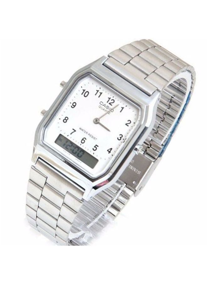 كاسيو ساعة يد بعقارب وسوار من الستانلس ستيل طراز AQ-230A-7BMQ( مقاس 28 مم - لون فضي للرجال - Image 4