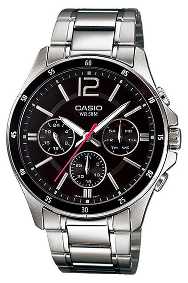 CASIO Men's Water Resistant Chronograph Watch MTP-1374D-1AVDF - 44 mm - Silver - Image 1