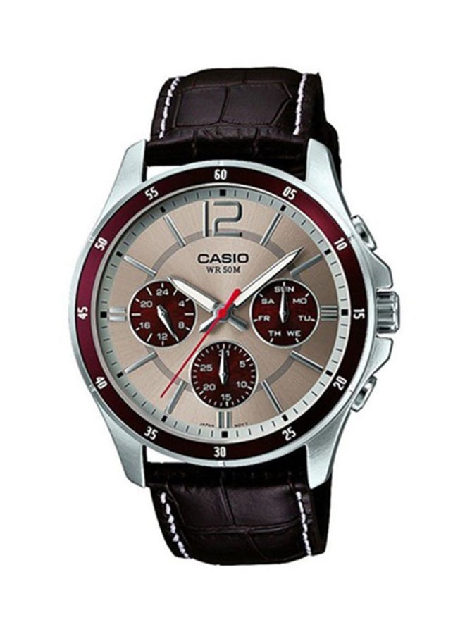 CASIO Men's Water Resistant Leather Band Chronograph Watch MTP-1374L-7A1DF - 44 mm - Brown - Image 1