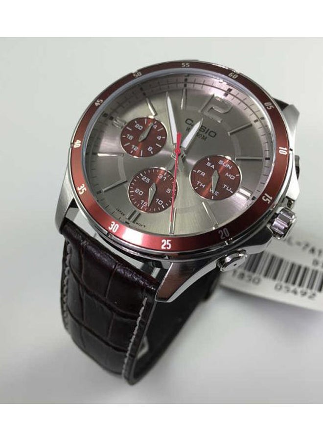 CASIO Men's Water Resistant Leather Band Chronograph Watch MTP-1374L-7A1DF - 44 mm - Brown - Image 5