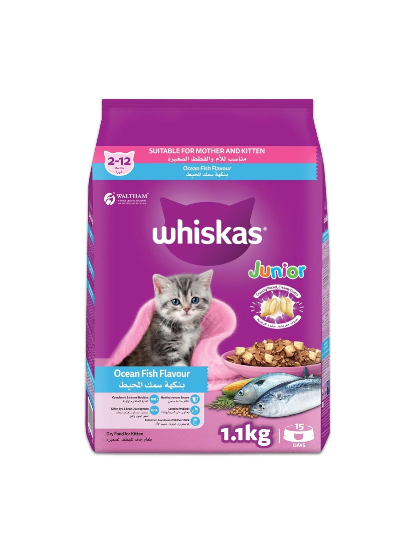 ويسكاس كيتن، نكهة سمك المحيط مع الحليب، كيس طعام جاف، 1.1 كجم 1.1كيلوجرام - Image 1