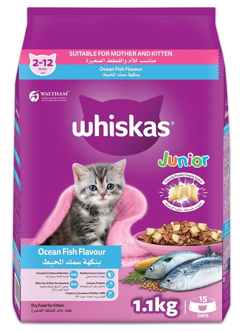 ويسكاس كيتن، نكهة سمك المحيط مع الحليب، كيس طعام جاف، 1.1 كجم 1.1كيلوجرام - Image 1