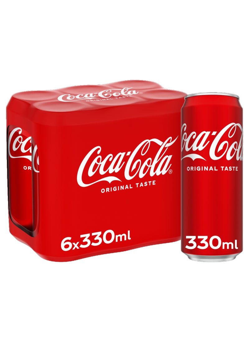 Coca-Cola Original Taste Carbonated Soft Drink Can 330ml Pack of 6 - Image 1