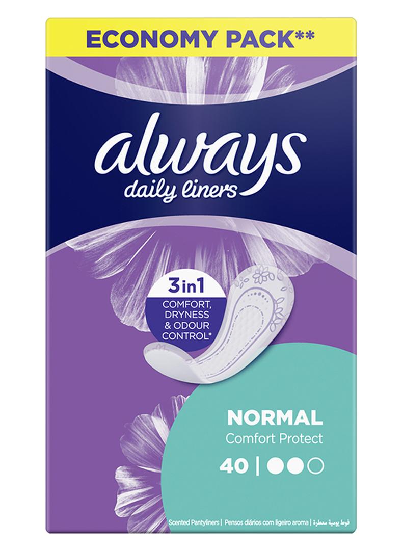 أولويز ALWAYS، فوط يومية للحماية المريحة، عادية، غير معطرة، 40 بطانة - Image 1