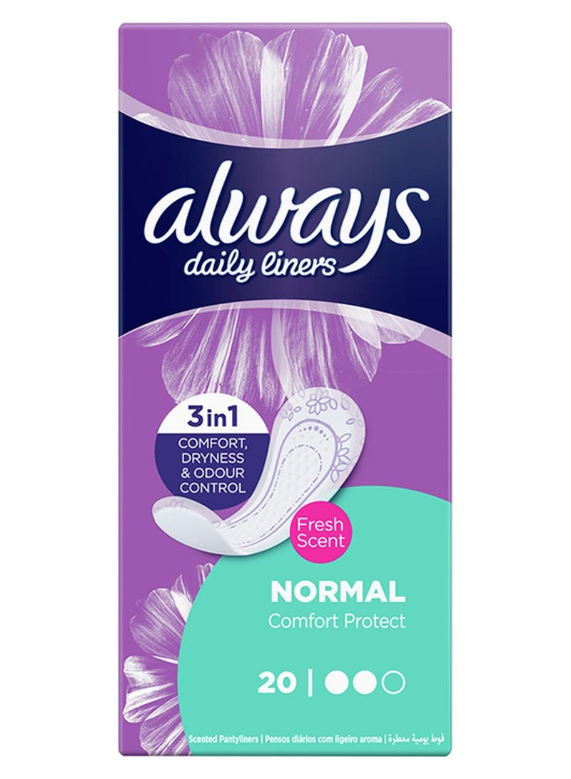 Always Daily Liners Comfort Protect Pantyliners With Fresh Scent, Normal, 20 Count purple Normal - Image 1