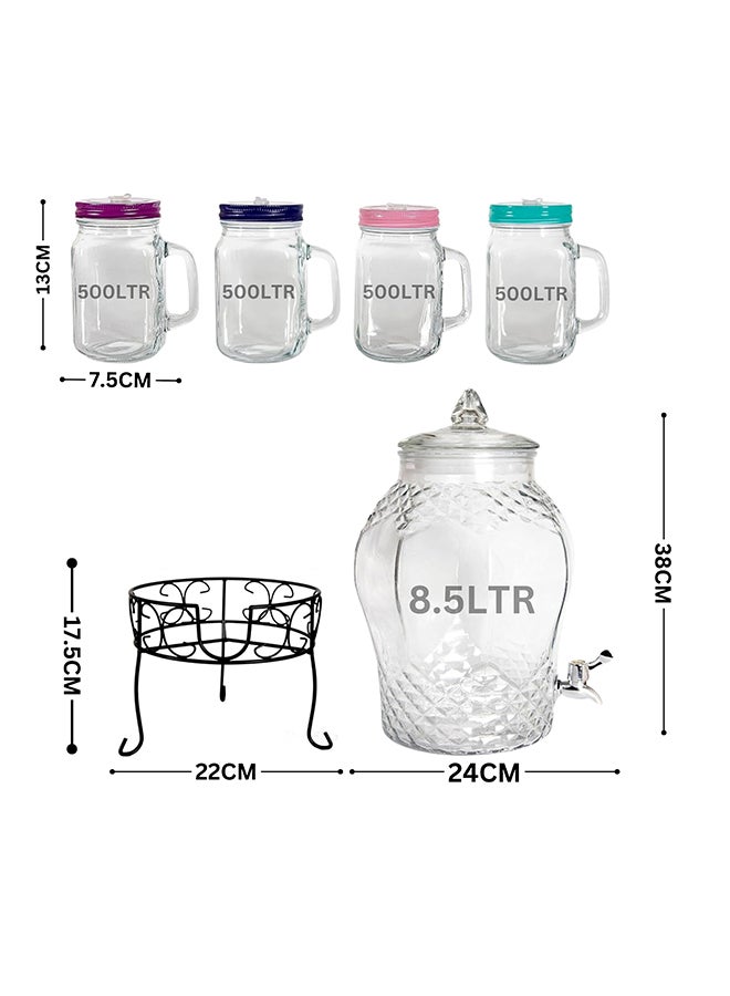 Feelings 5-Piece Juicer Dispenser With Sipper Glass Set Clear 8.5Liters  - Image 2