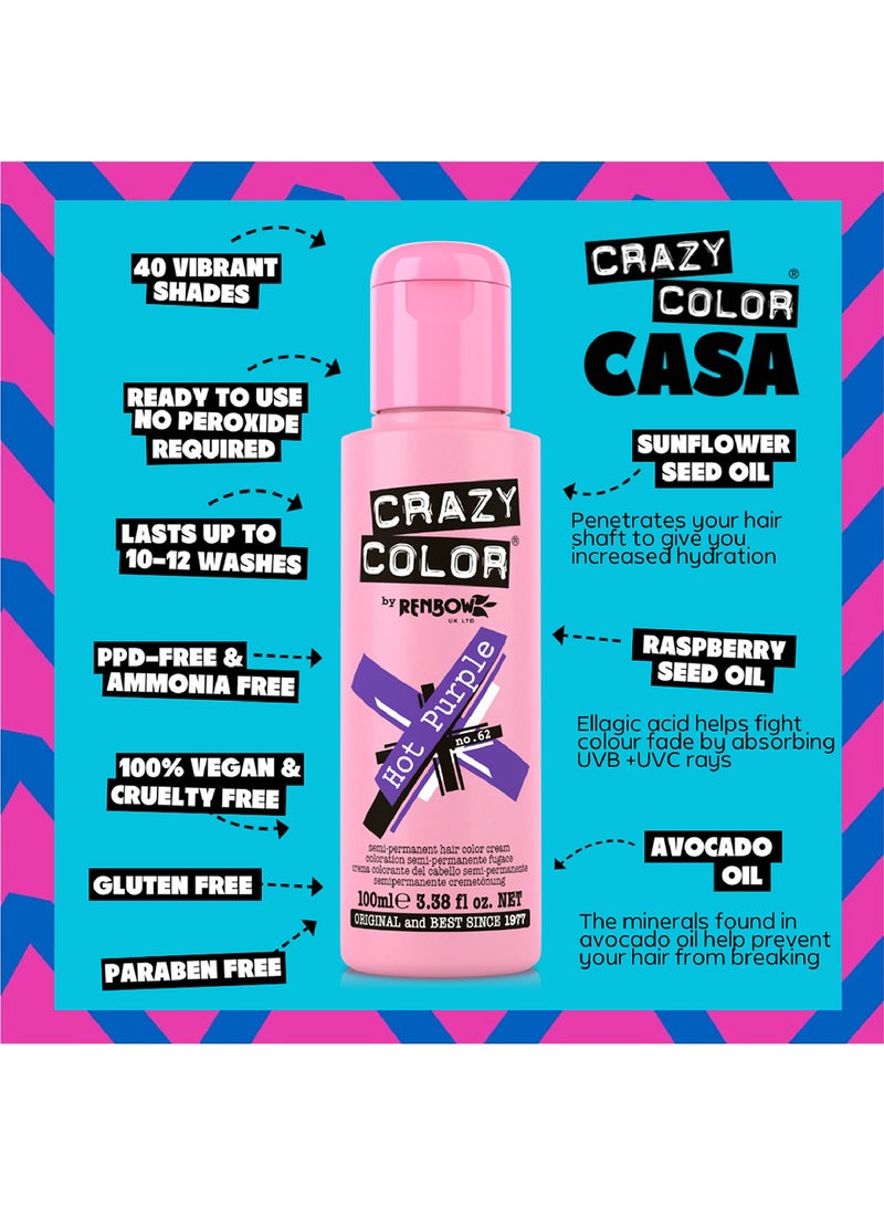 Crazy Color Semi Permenant Hair Colour Cream Hot Purple 100ml  - Image 5