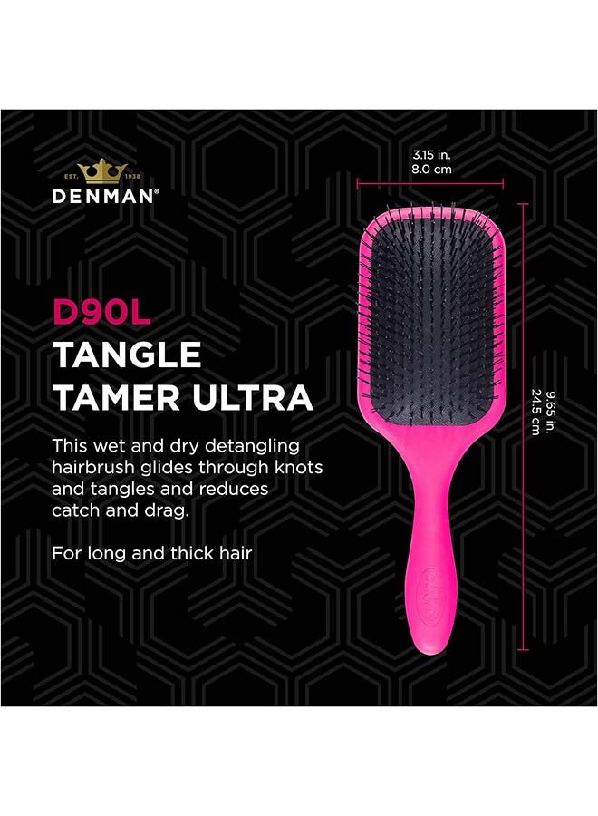 DENMAN - Tangle Tamer Ultra Pink, Detangling Paddle Brush For Curly Hair And Black Natural Hair, D90L Black/Pink - Image 1