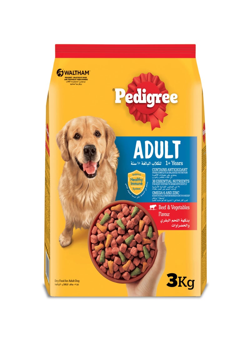 بيديجري طعام جاف باللحم البقري والخضروات للكلاب البالغة بوزن 3 كجم - Image 1