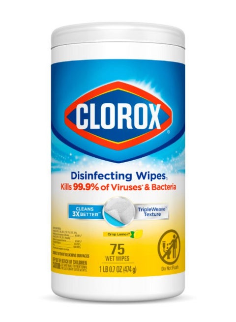 Disinfecting Crisp Lemon Wet Wipes 75 Count Yellow