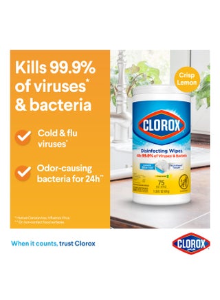 Disinfecting Crisp Lemon Wet Wipes 75 Count Yellow - view 2