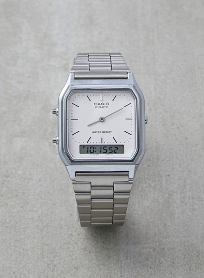 CASIO Men's Vintage Water Resistant Analog & Digital Watch AQ-230A-7DMQ - 30 mm - Silver - Image 4
