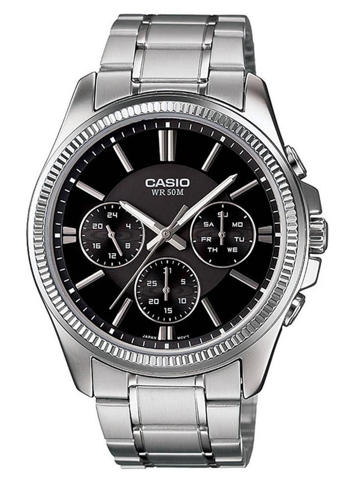 كاسيو ساعة يد إنتيسر بعقارب طراز MTP-1375D-1AVDF - 42 مم - فضي للرجال - Image 1