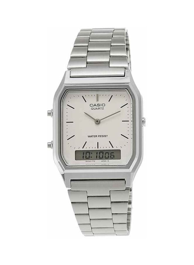 كاسيو ساعة يد رقمية وبعقارب بسوار من الإستانلس ستيل طراز AQ-230A-7DMQYES - 28 ملم - فضي للرجال - Image 1