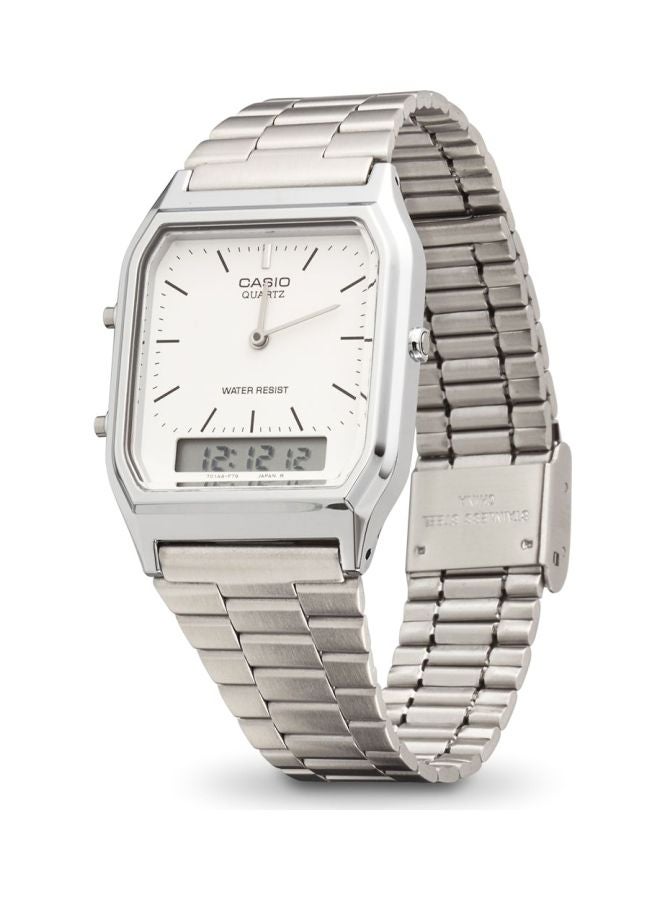 كاسيو ساعة يد رقمية وبعقارب بسوار من الإستانلس ستيل طراز AQ-230A-7DMQYES - 28 ملم - فضي للرجال - Image 4