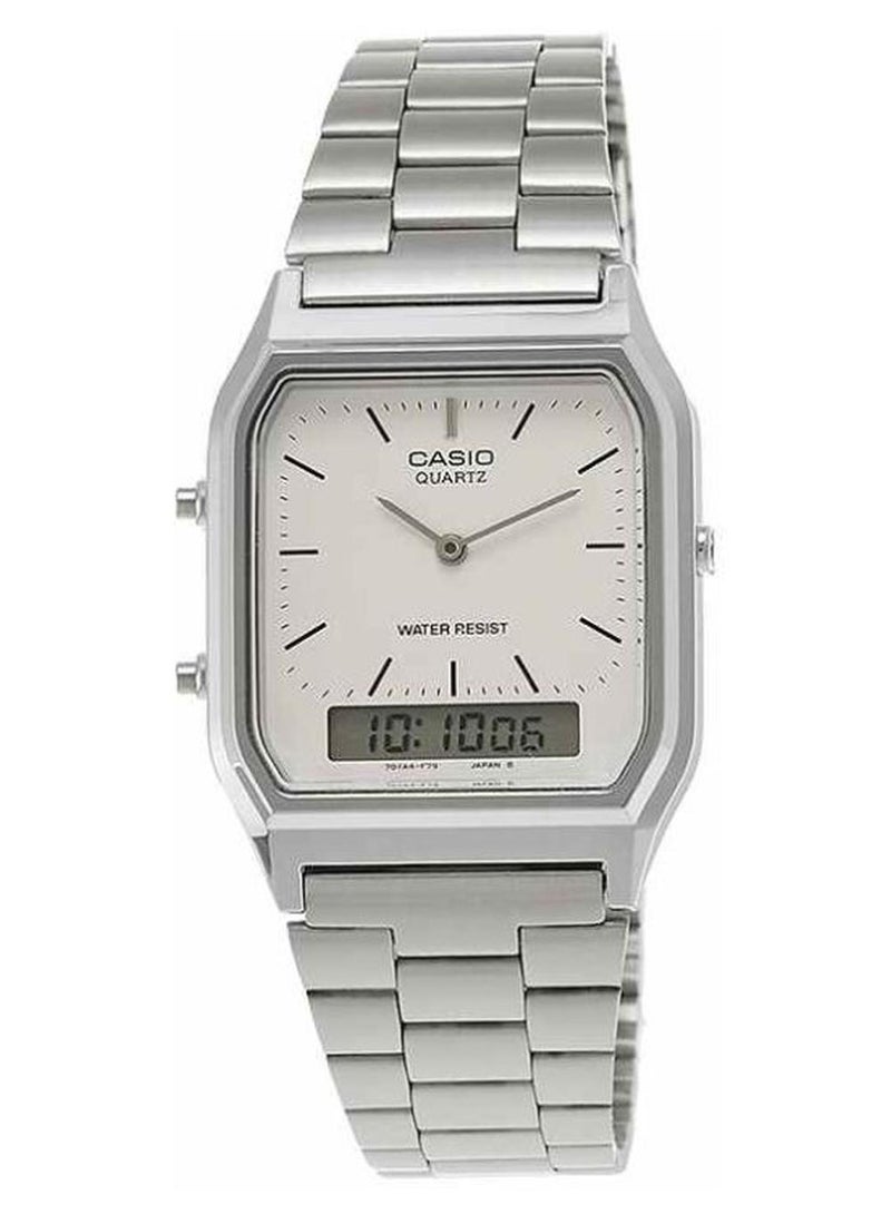 كاسيو ساعة يد رقمية وبعقارب بسوار من الإستانلس ستيل طراز AQ-230A-7DMQYES - 28 ملم - فضي للرجال - Image 1