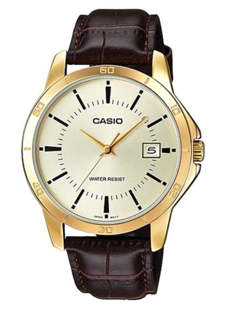 CASIO Men's Water Resistant Leather Analog Watch MTP-V004GL-9A - 42 mm - Brown - Image 1