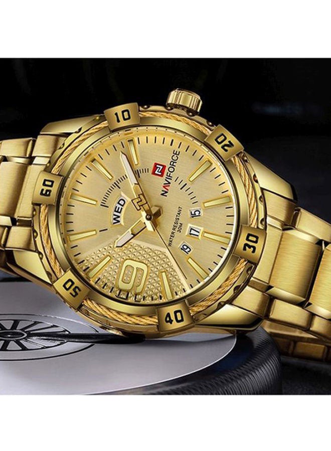 نافيفورس ساعة يد بعقارب مقاومة للماء طراز 9117 - 45 ملم - ذهبي للرجال - Image 3