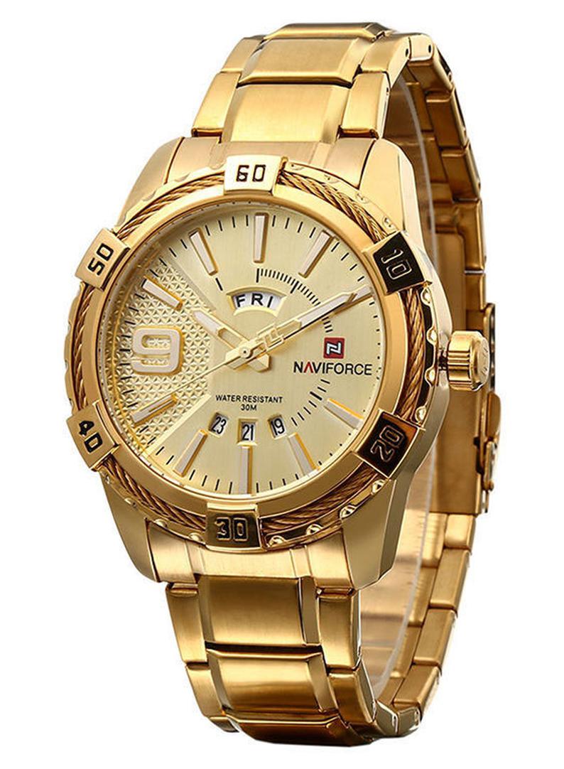 نافيفورس ساعة يد بعقارب مقاومة للماء طراز 9117 - 45 ملم - ذهبي للرجال - Image 1
