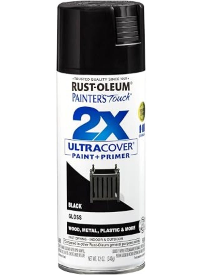 Rust-Oleum 334026 Painters Touch 2X Ultra Cover Gloss Spray Paint, Black,12 Oz Spray (Pack Of 1) Black 12OZ - Image 1