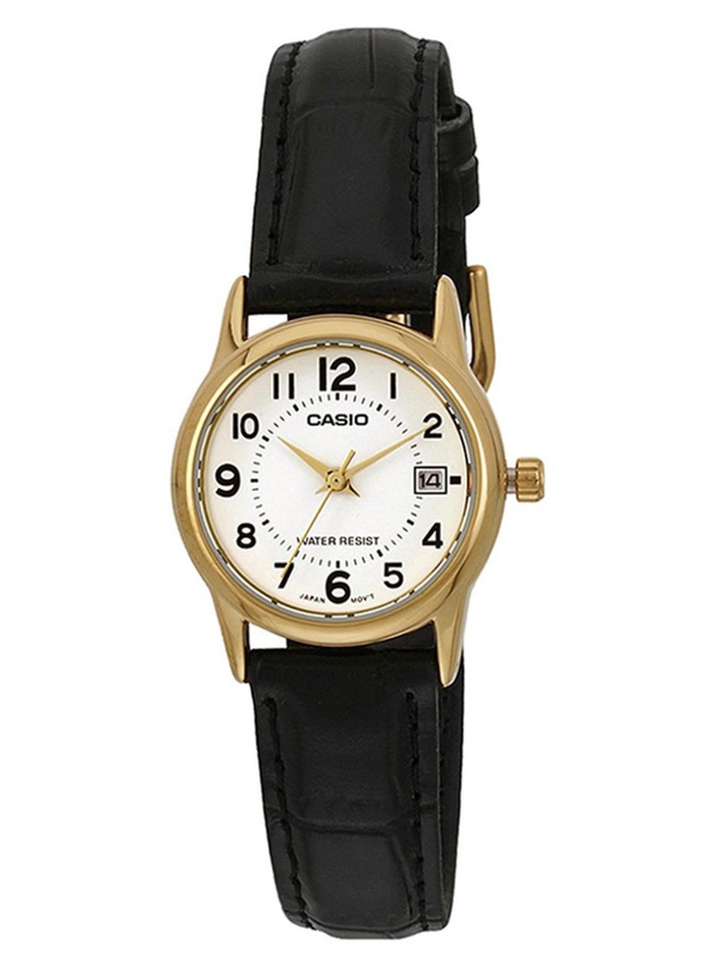 كاسيو ساعة يد بعقارب وسوار من الجلد طراز LTP-V002GL-7BUDF - 25 مم - لون أسود للنساء - Image 1