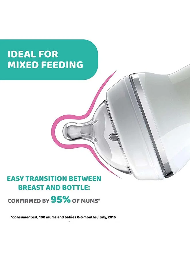 Chicco NaturalFeeling Medium Flow Silicone 2M+ 250Ml , Arabic Pack