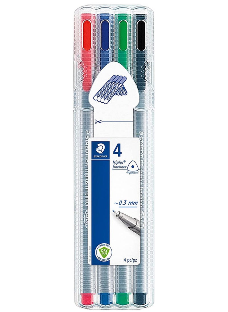 ستدلر طقم من 4 أقلام ملونة تريبلس بخط رفيع متعدد الألوان