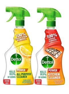 Dettol All Purpose Cleaner Lemon With Kitchen Cleaner Orange Burst Trigger Spray, Pack Of 2 500ml  - Image 1