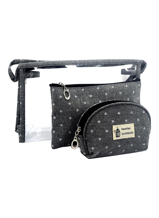 حقيبة مكياج لأدوات النظافة والتجميل مُزينة بطباعة من 3 قطع رمادي - Image 2