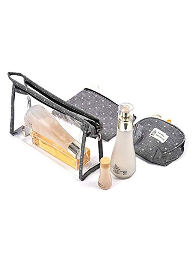 حقيبة مكياج لأدوات النظافة والتجميل مُزينة بطباعة من 3 قطع رمادي - Image 5
