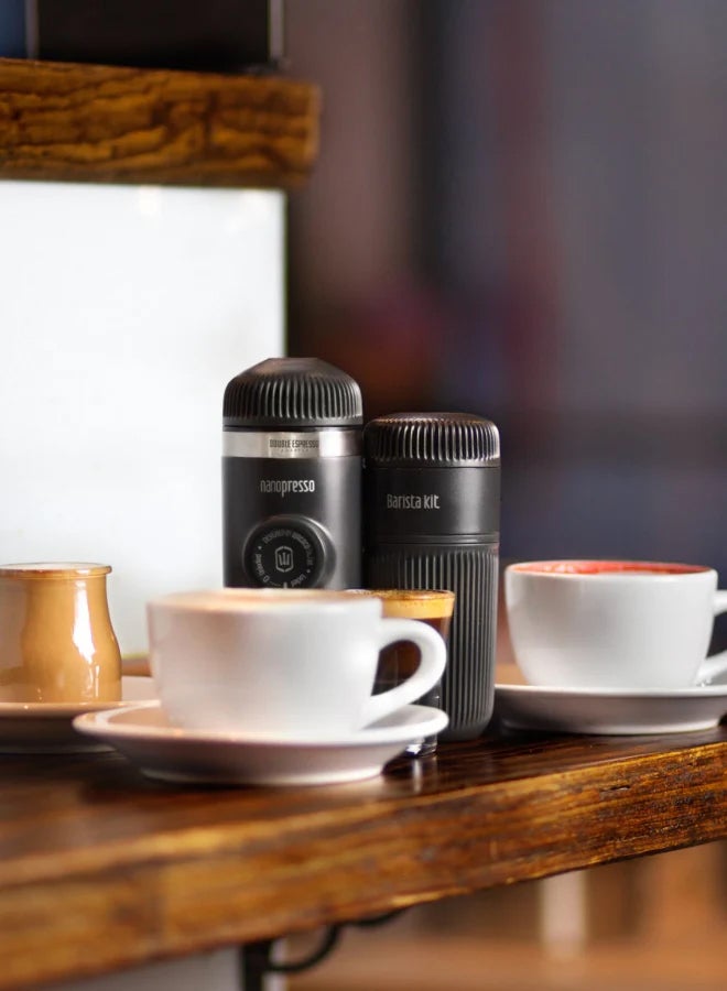WACACO - Nanopresso Barista Kit for Ground Coffee, Accessory for Nanopresso, Larger Water Tank up to 140ml, for Lungo Espresso (16 grams of ground coffee basket, tamper, & a bigger cup) Black - Image 1