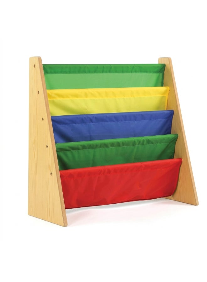 Homesmiths 5 Shelf Book Rack Wood Melamine (Beige) With 5 Multicolor Fabric | Natural Wood | Primary Kids Book Rack Storage Bookshelf D30cm x W65cm x H65cm Brown 24x11x25inch - Image 1
