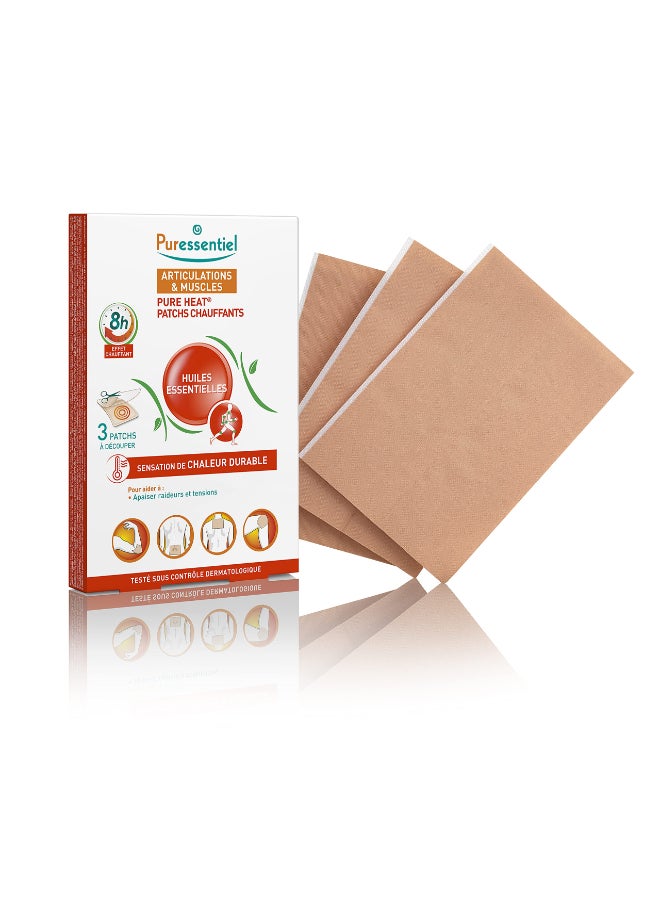 Puressentiel Muscles & Joints Heating Patches (3 Patches) - Soothe muscular tensions & sensitive joints - 8H warmth feeling - 100% natural origin - Pure essential oils - Wintergreen - Cuttable patches - Image 1