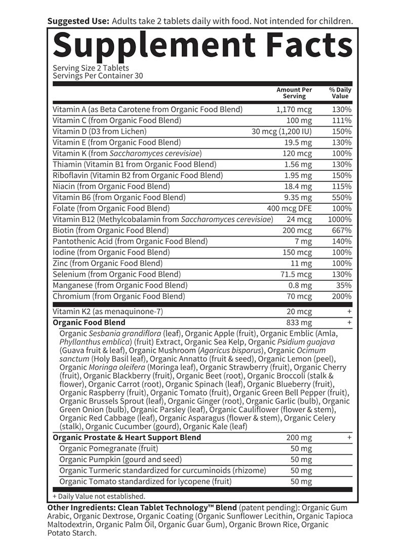 Garden of Life My Kind Organics Men'S Multi Whole Food Multi Vitamin 60 Vegan Tablets - Image 3