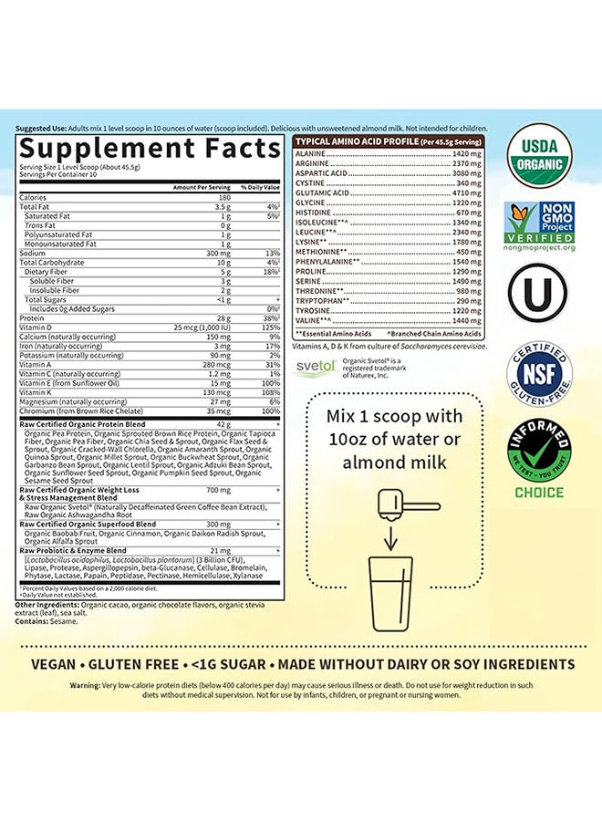 Garden of Life - Raw Organic Fit Powder Chocolate High Protein For Weight Loss Burns Fat Satisfies Hunger Fights Cravings Whole Food 455G - Image 1