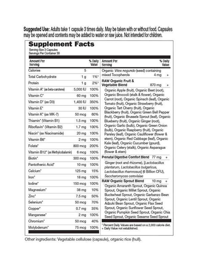Garden of Life Vitamin Code Raw Prenatal Raw Whole Food Multivitamin Nutritional Support 90 Vegetarian Capsules  - Image 4