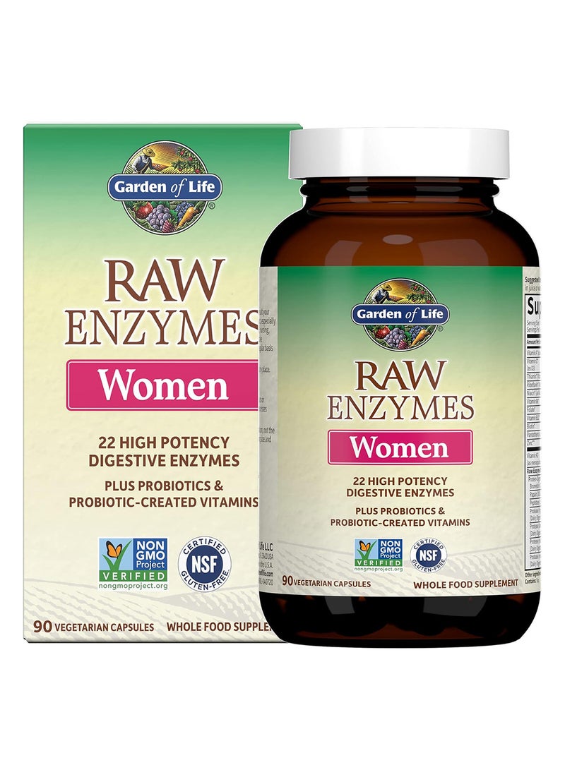 Garden of Life - Raw Enzymes For Women 22 High Potency Digestive Enzymes Infused With Plus Probiotics And Probiotic Created Vitamins Whole Food Supplement 90 Vegetarian Capsules - Image 1
