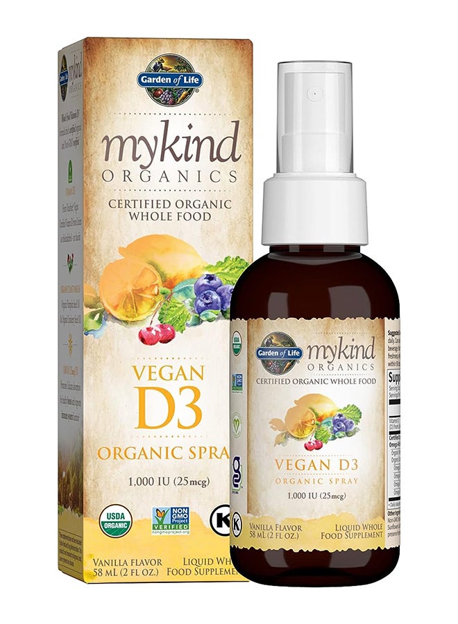 جاردن أوف لايف رذاذ فيتامين د3 العضوي النباتي من ماي كايند أورغانيكس 25 ميكروغرام بنكهة الفانيليا 58 مل - Image 1