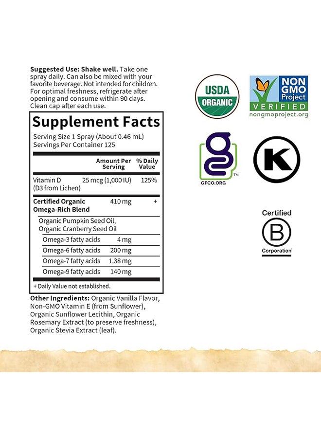 جاردن أوف لايف رذاذ فيتامين د3 العضوي النباتي من ماي كايند أورغانيكس 25 ميكروغرام بنكهة الفانيليا 58 مل - Image 3